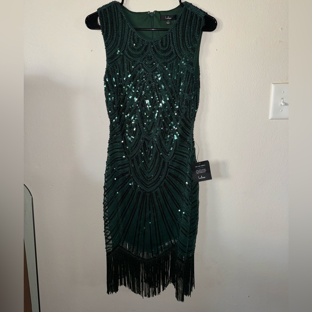 Lulus deep emerald green sequined cocktail dress. Size S